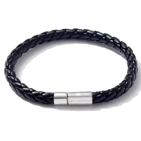 Men’s Braided Black Leather Bracelet - Picture 1 of 2